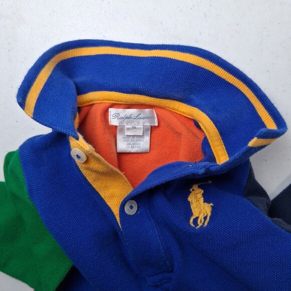 Ralph Lauren Polo Shirt Romper Outfit Baby 9M Rugby Blue Colorblock Preppy - Picture 16 of 16